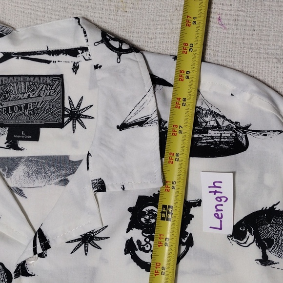 NWT Brooklyn Clothing Mfg. Co. Cream Nautical Sketch Rayon Button Down Men Sz Lg - Picture 8 of 10